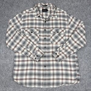 Pendleton Burnside Flannel Shirt Mens L Gray Plaid Long Sleeve Button Up Pockets